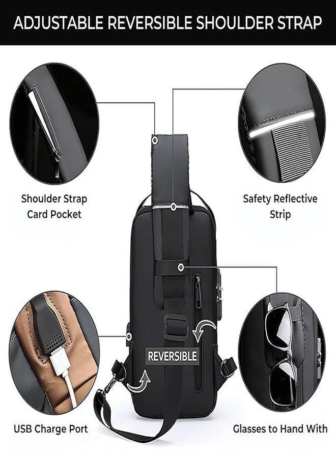 LOCANS Waterproof Polyester Slim Unisex Crossbody Sling Bag Chest Backpack Men's Shoulder Bag, Leisure Travel Handbag, Hard Shell Anti-Theft Chest Bag - Image 5
